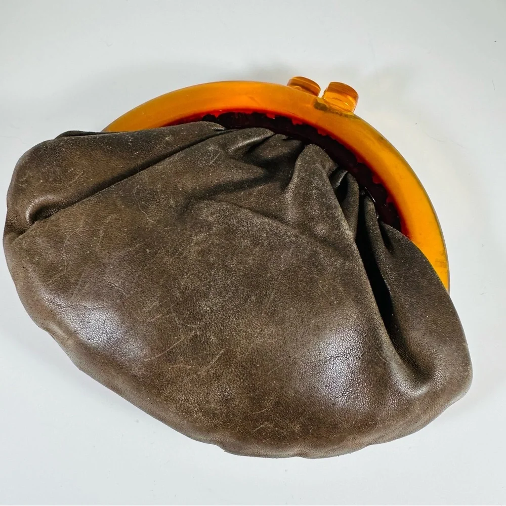 Vintage Brown and Orange leather and Bakelite Clutch